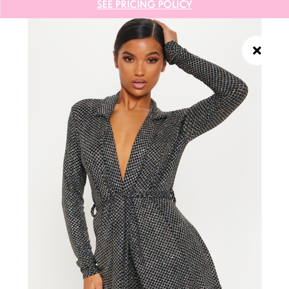 PrettyLittleThing Black & Silver Glitter Blazer Set